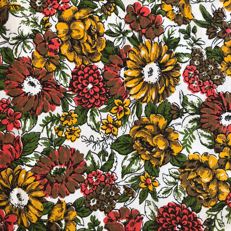 Floral Cotton Denim Fabric - Vintage