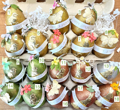 Spring & Easter Floral Glitter Egg Ornaments