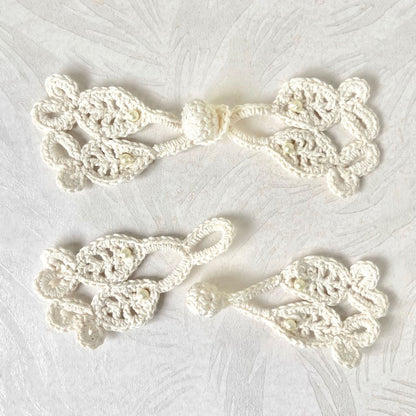 Hand Crocheted Frog Closure with Pearls  - Vintage - Multiple Colors