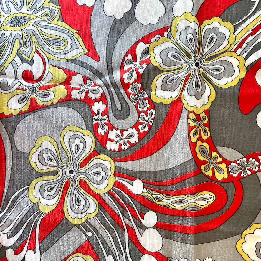 Mod Flower Power Vintage Satin Fabric