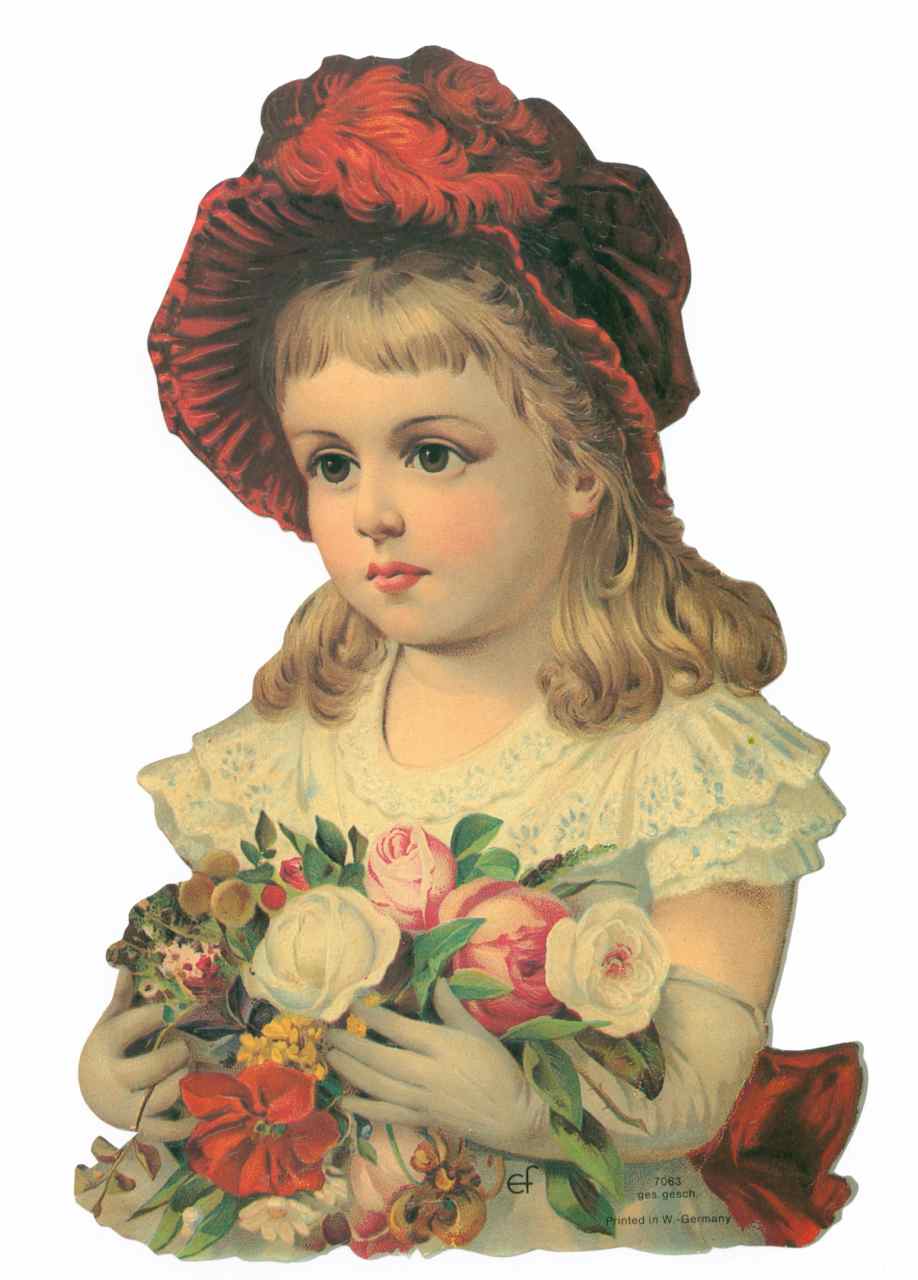 Scrapbook Pictures, Girl with Red Hat and Flowers