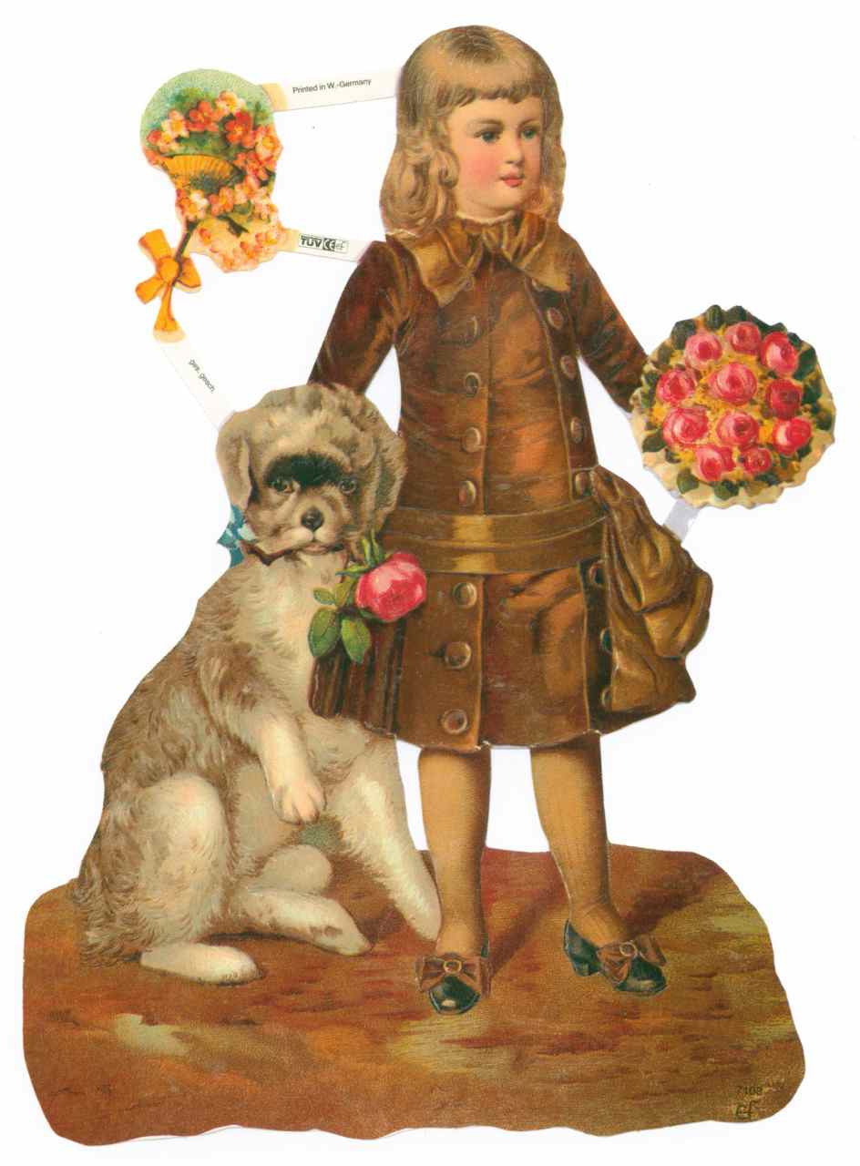 Young Girl in a Coat with a Dog Scrapbook Picture