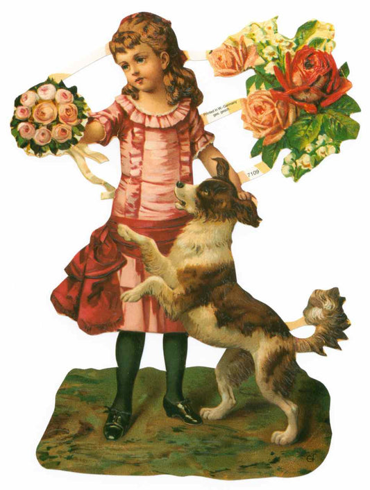 Young Girl with Roses and Dog