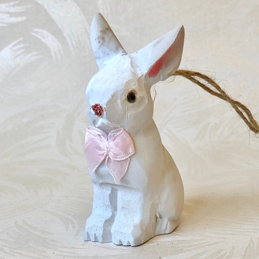 Carved Wood Bunny Rabit Ornament