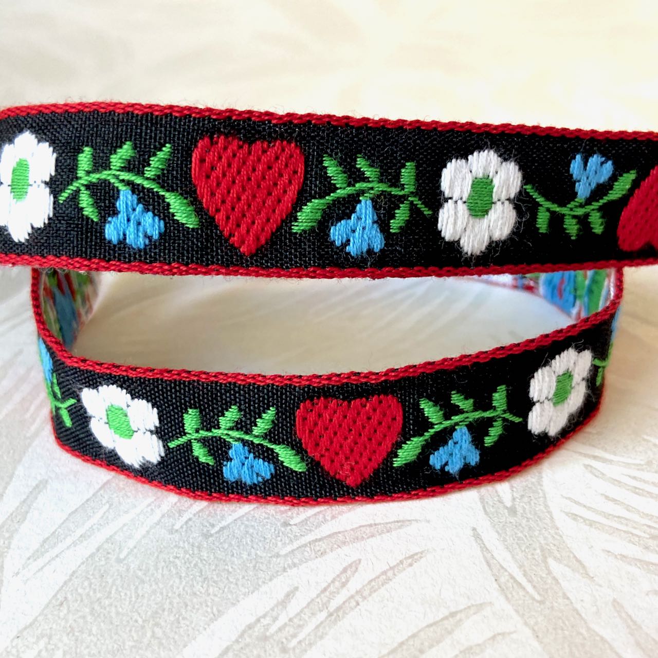 Two of Hearts Ribbon , HERZILEIN Jacquard ribbon made in Germany. 5/8 4  colors 11 yards - Over the Moon Ribbons