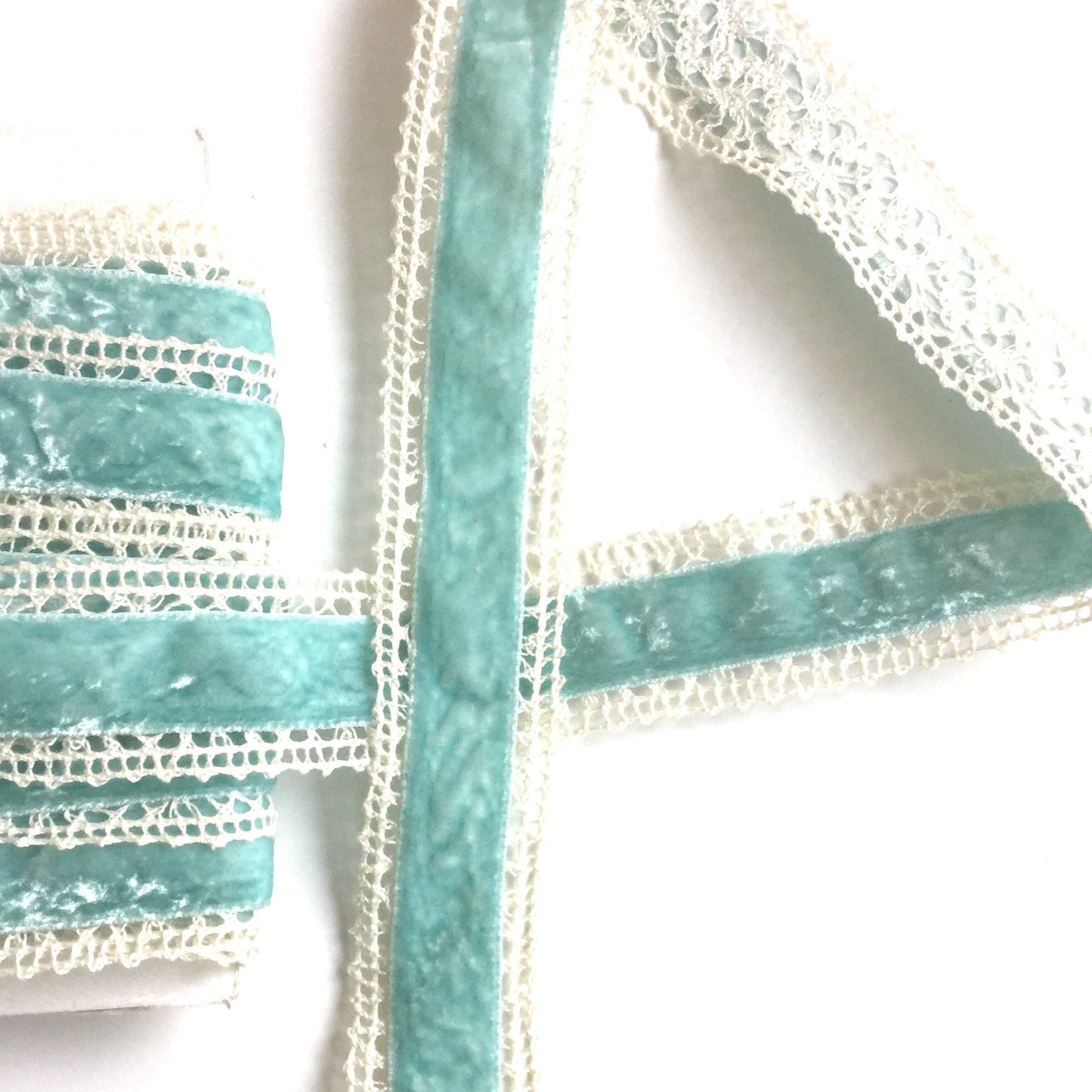 Light blue velvet & crochet lace 1.5" ribbon