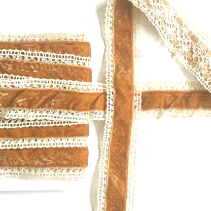 Gold velvet & crochet lace 1.5" ribbon