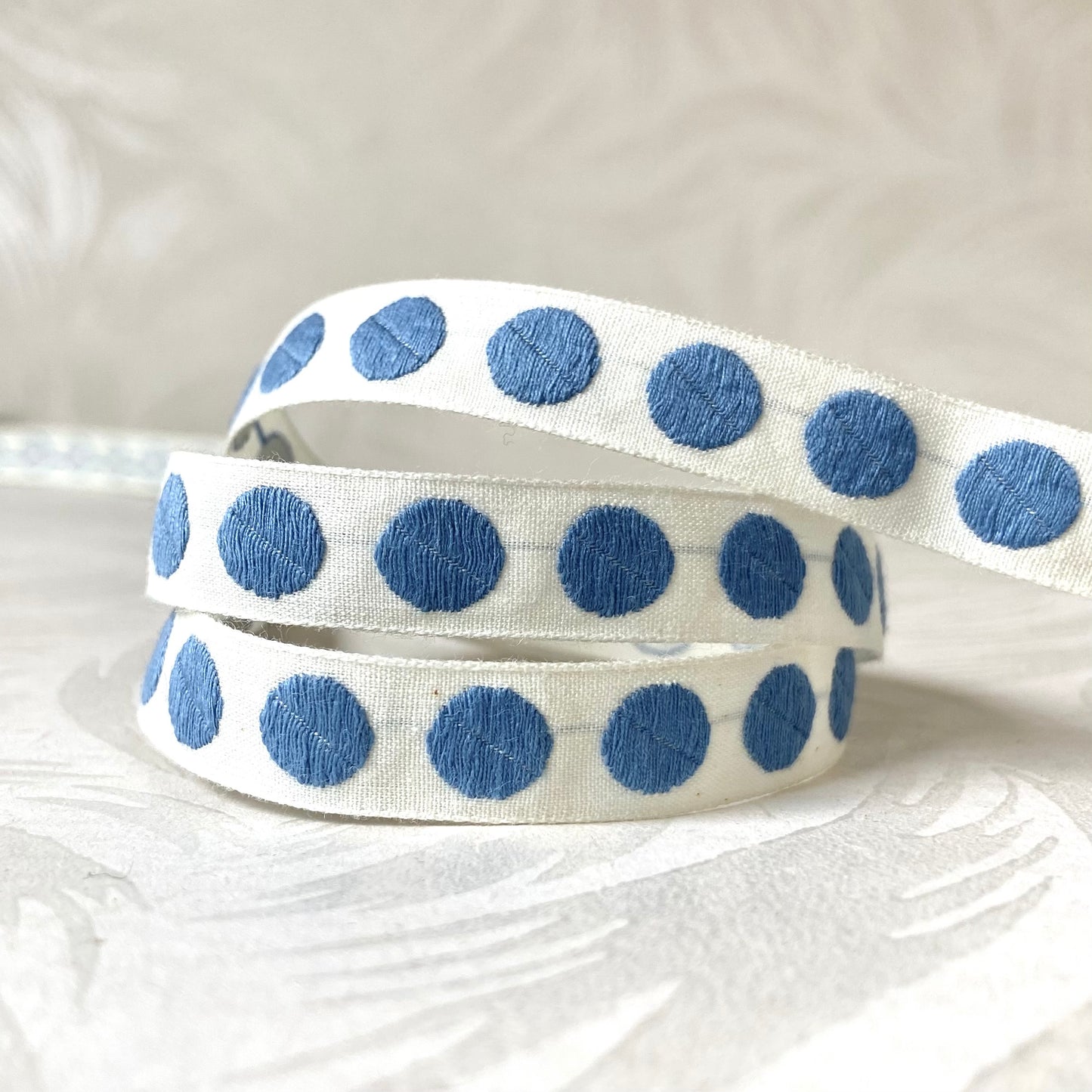 Narrow Embroidered Dots Ribbon - Multiple Colorways