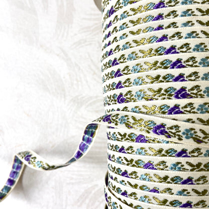 Narrow Floral Embroidered Jacquard Ribbon - Multiple Colorways