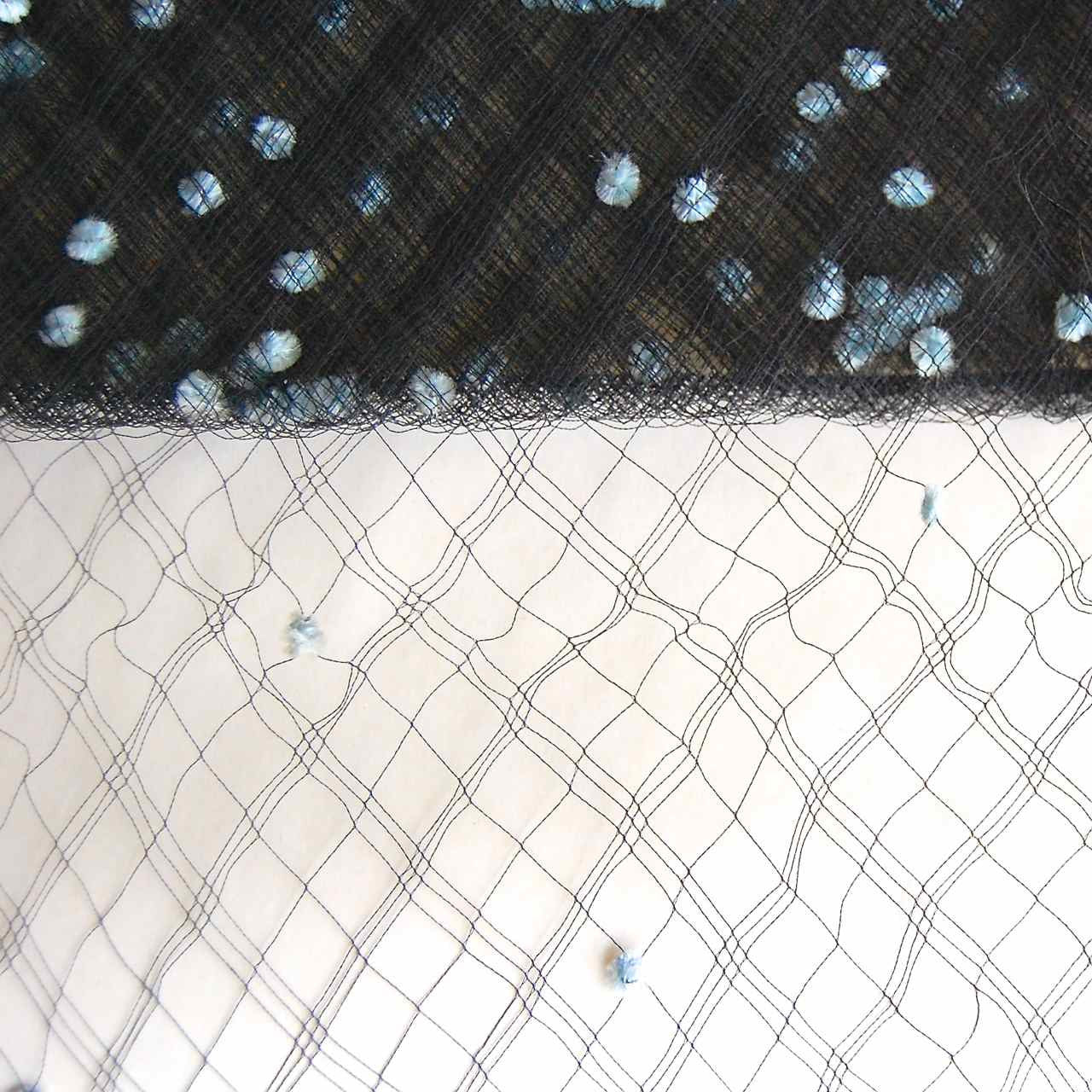 Light Blue Chenille on Black Vintage Silk Netting