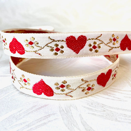 Two of Hearts Ribbon , HERZILEIN Jacquard ribbon made in Germany