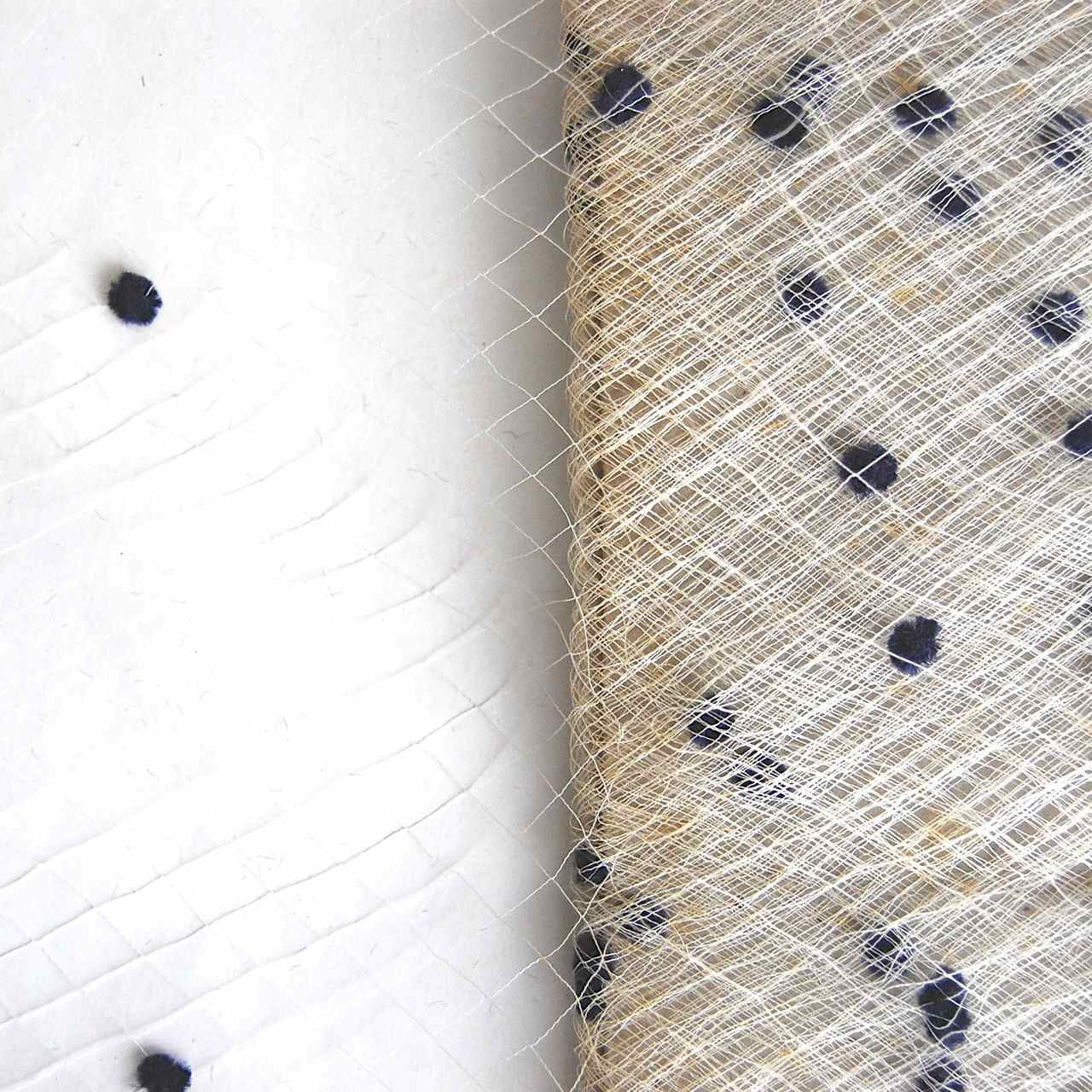 Navy Dots on Ivory Vintage Silk Veiling Netting