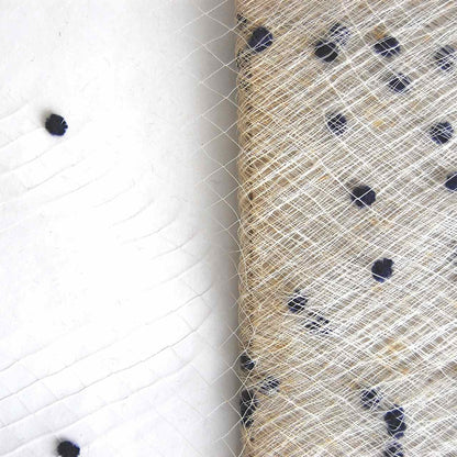 Navy Dots on Ivory Vintage Silk Veiling Netting