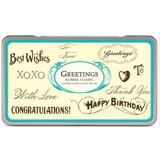 Greetings Rubber Stamp Set With Ink Pad