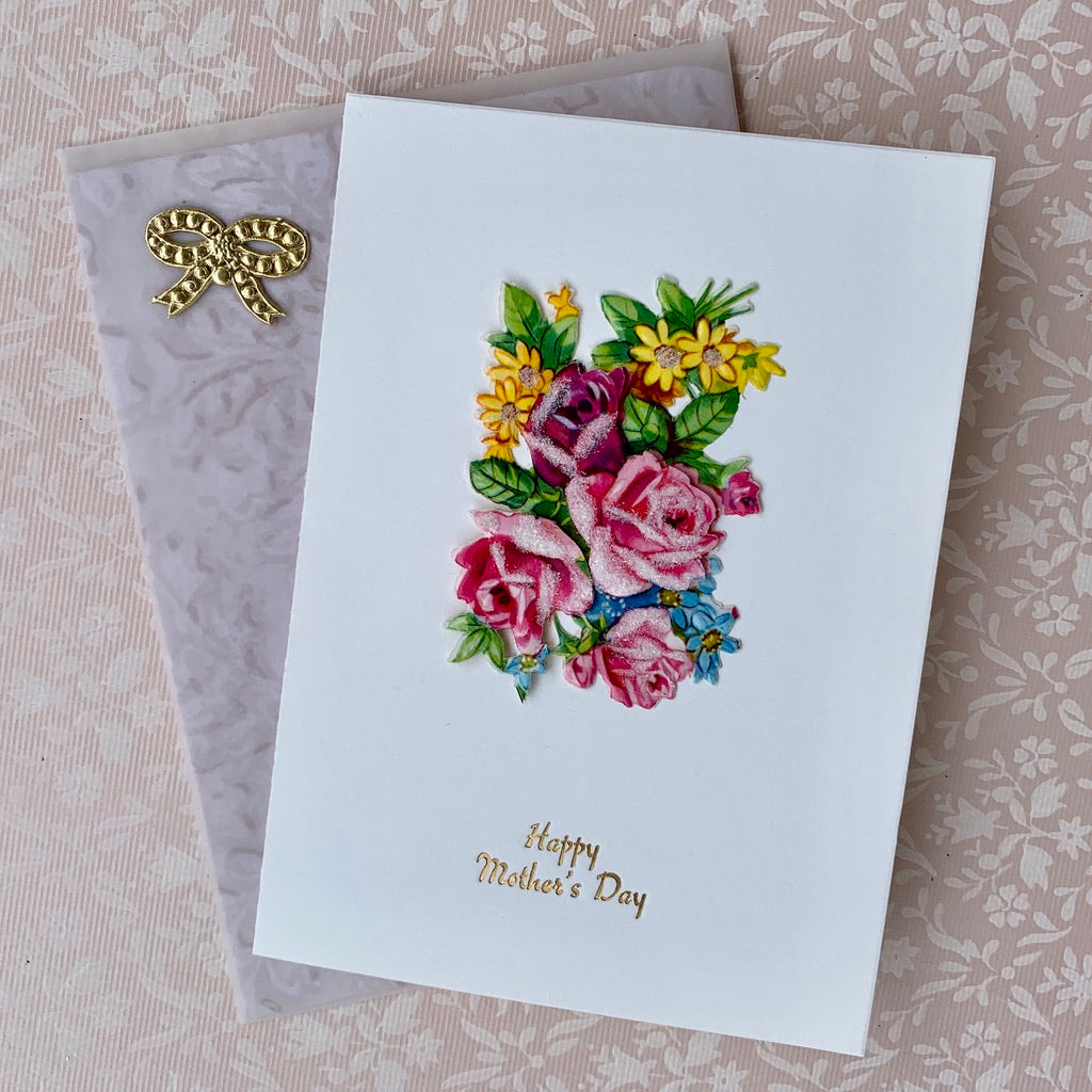 Sugared Floral Bouquet Card - Hand Made