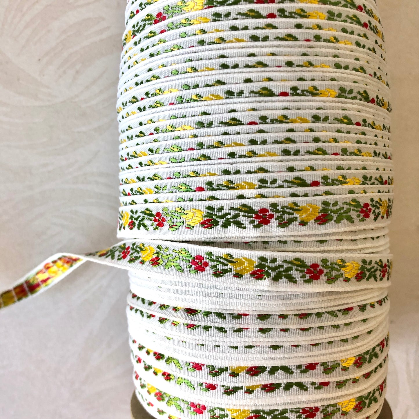 Narrow Floral Embroidered Jacquard Ribbon - Multiple Colorways