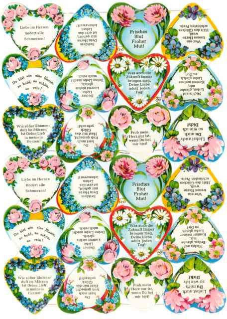 Scrapbook Pictures, Floral Hearts with German Sayings